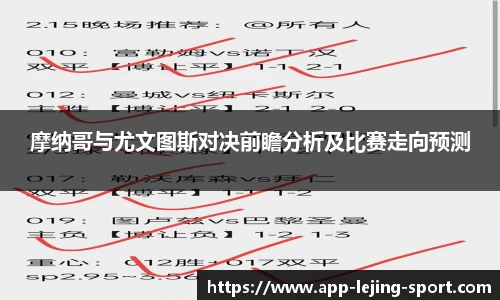 摩纳哥与尤文图斯对决前瞻分析及比赛走向预测